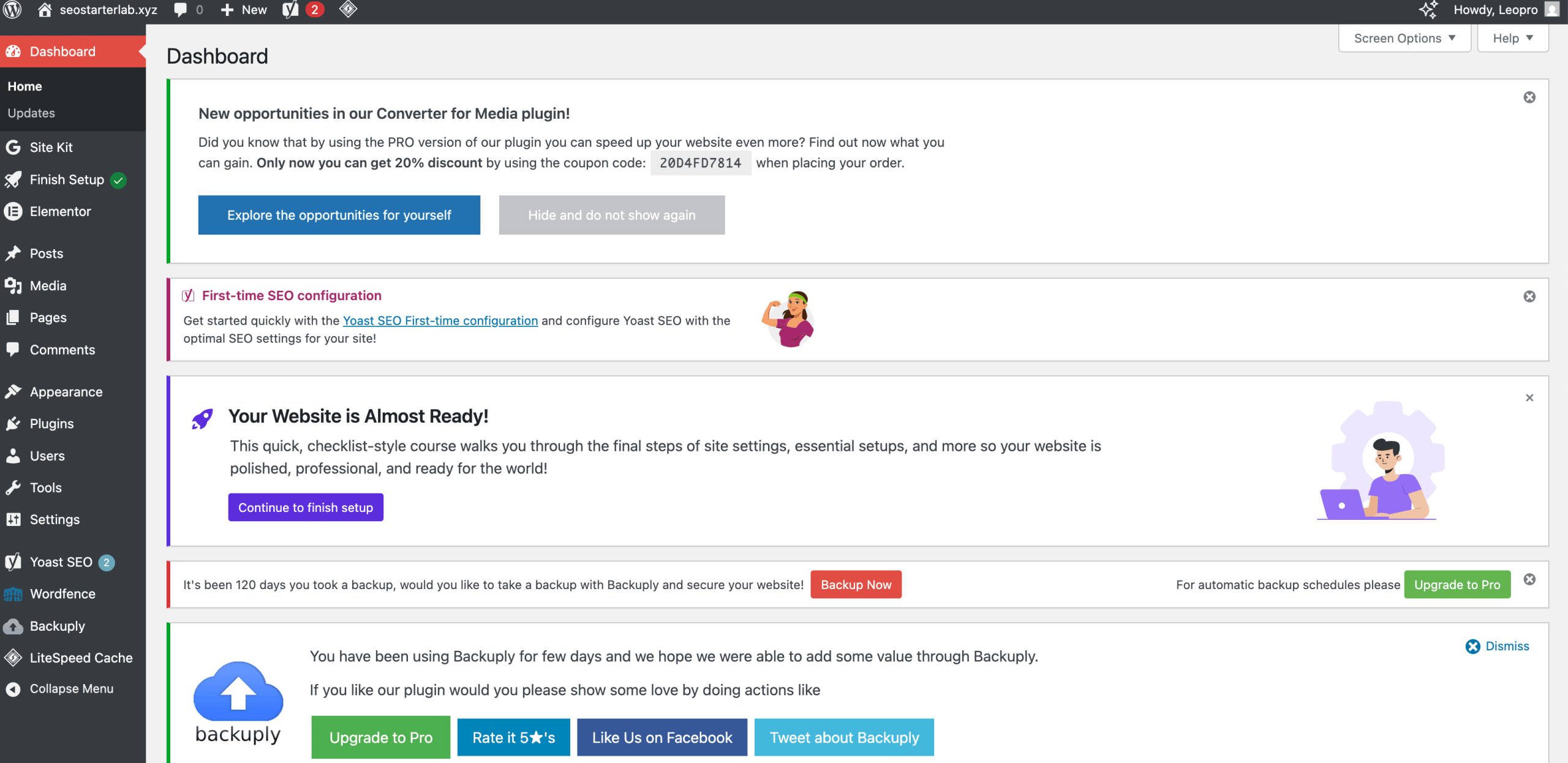 Showing WordPress dashboard overview.