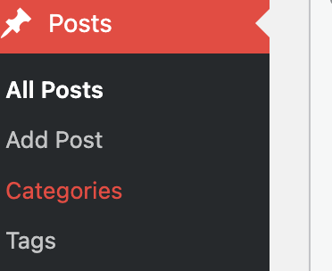 WordPress dashboard showing the Posts section with list of all posts, Add post, categories, and tag.