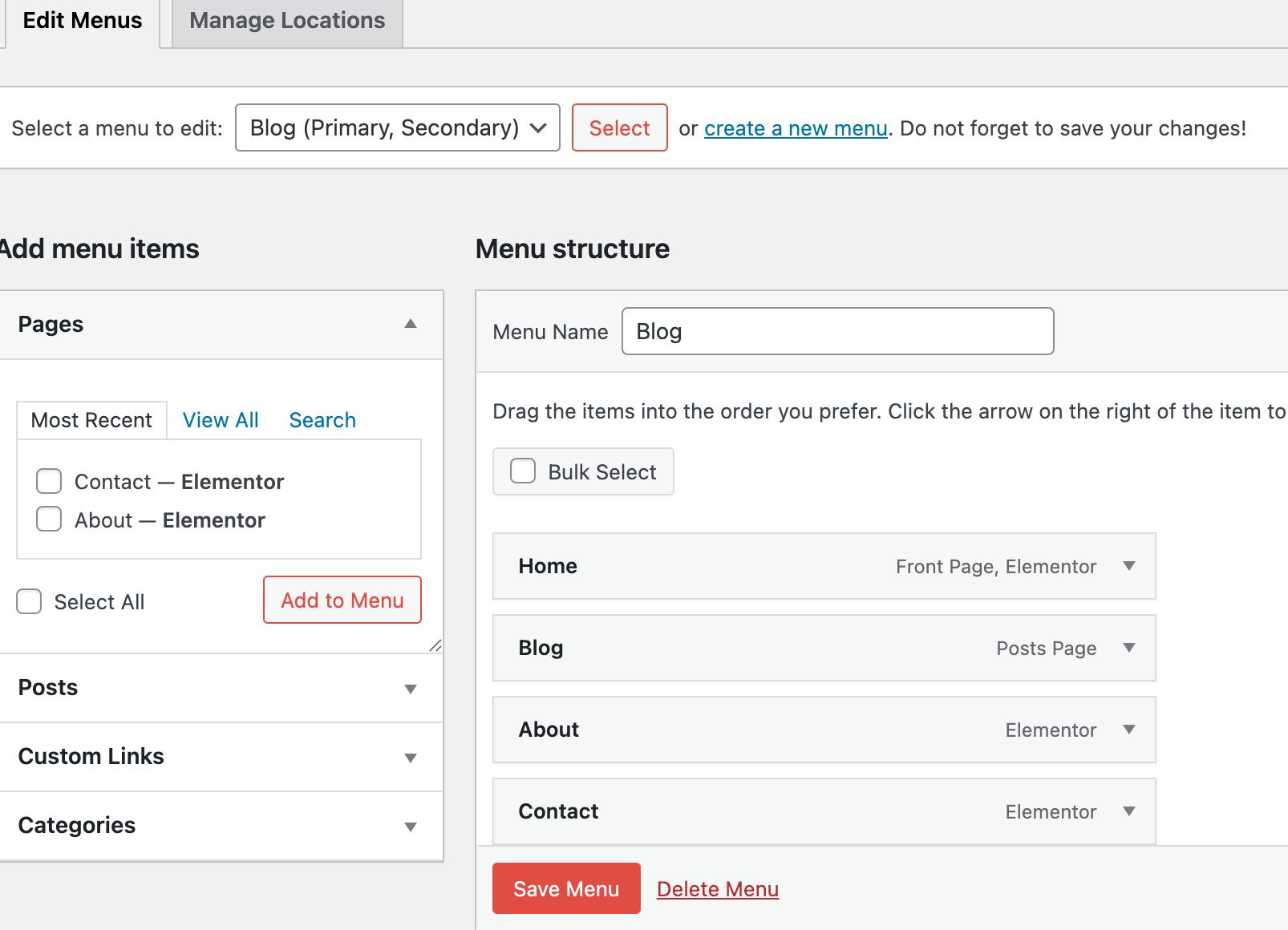 WordPress menu editor to organize site navigation