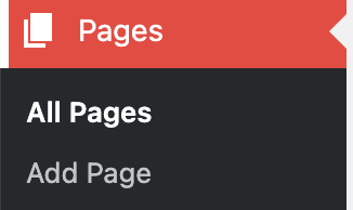 WordPress dashboard showing pages with the list of all pages and add page.