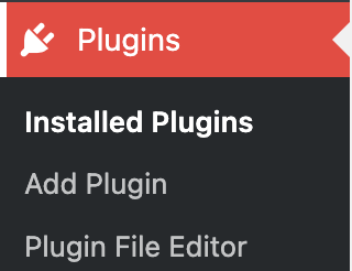 WordPress dashboard showing plugins with the lists of Installed Plugins, Add Plugin and Plugin File Editor.