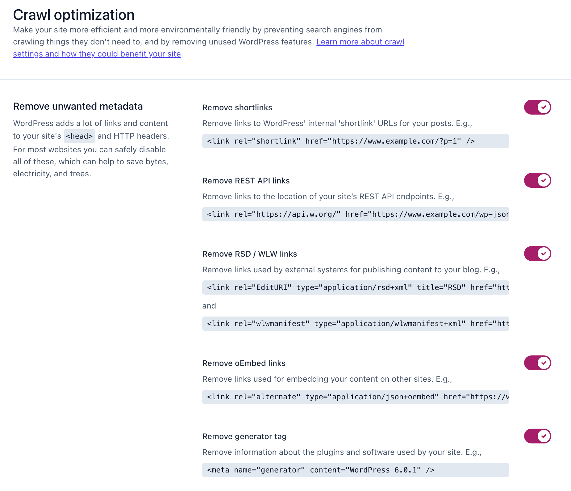 Yoast SEO crawl control settings with options to manage how search engines crawl the website