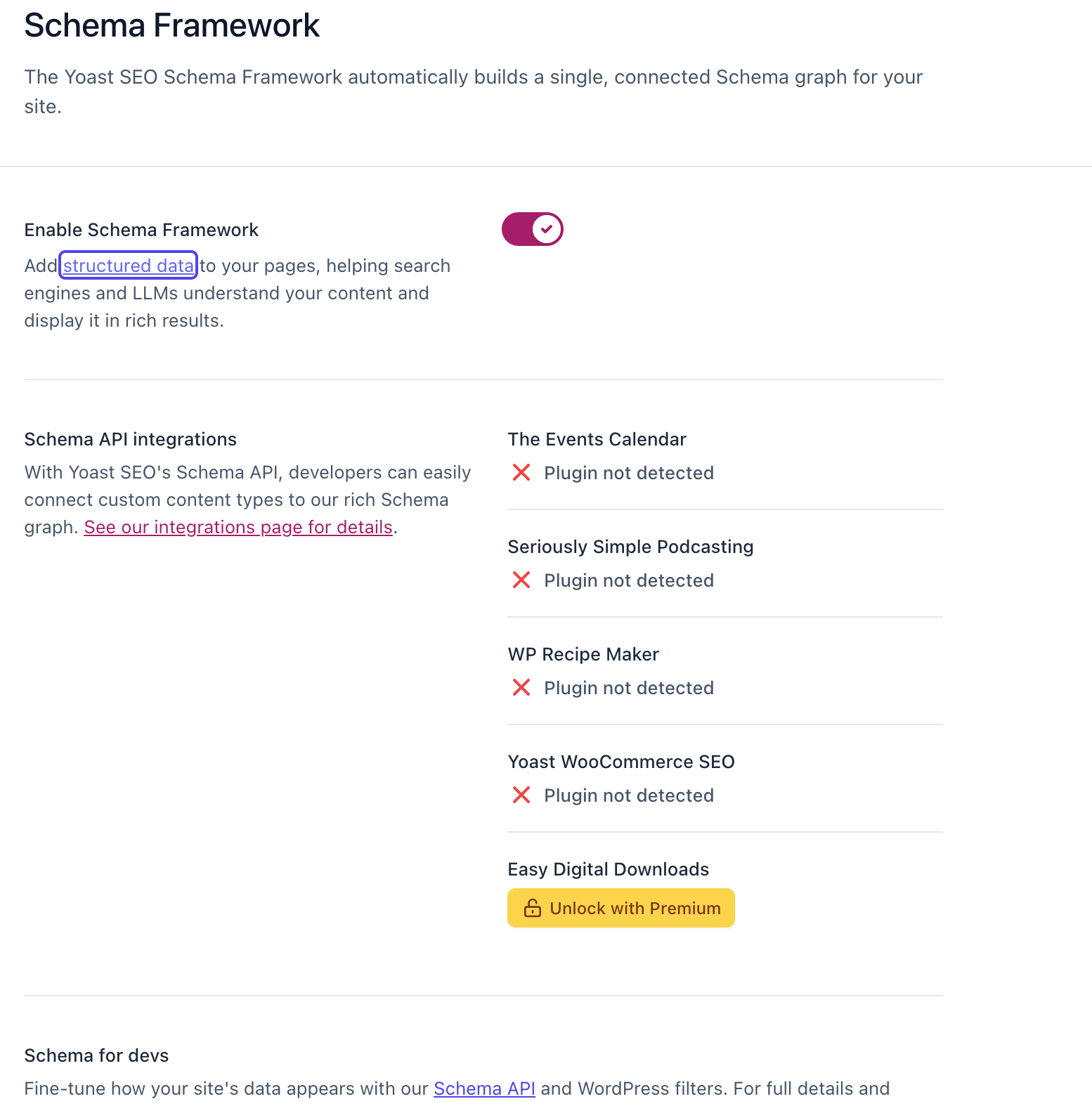 Yoast SEO schema settings showing structured data configuration for website and content types