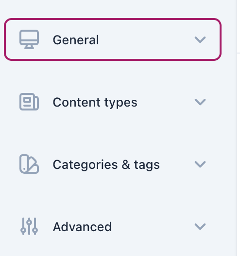 Yoast SEO settings showing general, content types, categories, tags and advanced in WordPress dashboard