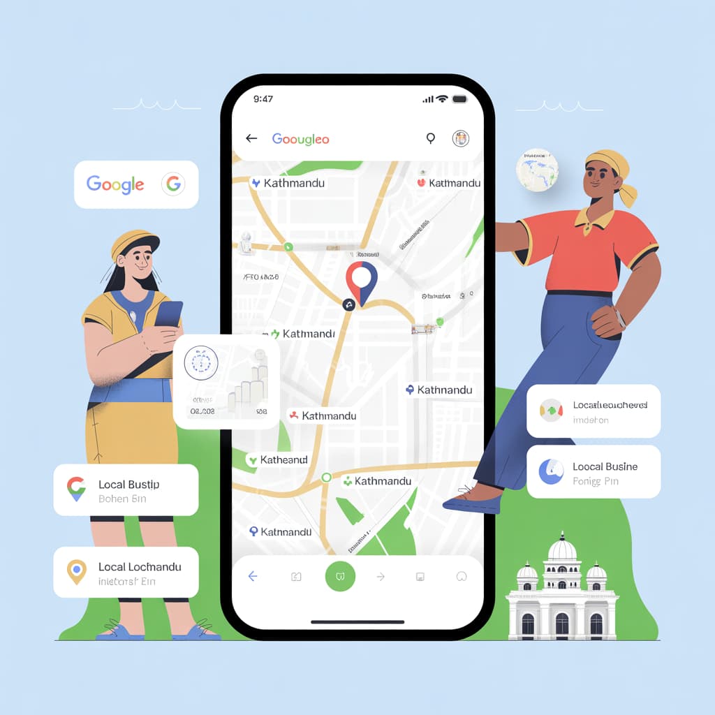 Google maps showing local business location in kathmandu with nearby customer finding the business on mobile