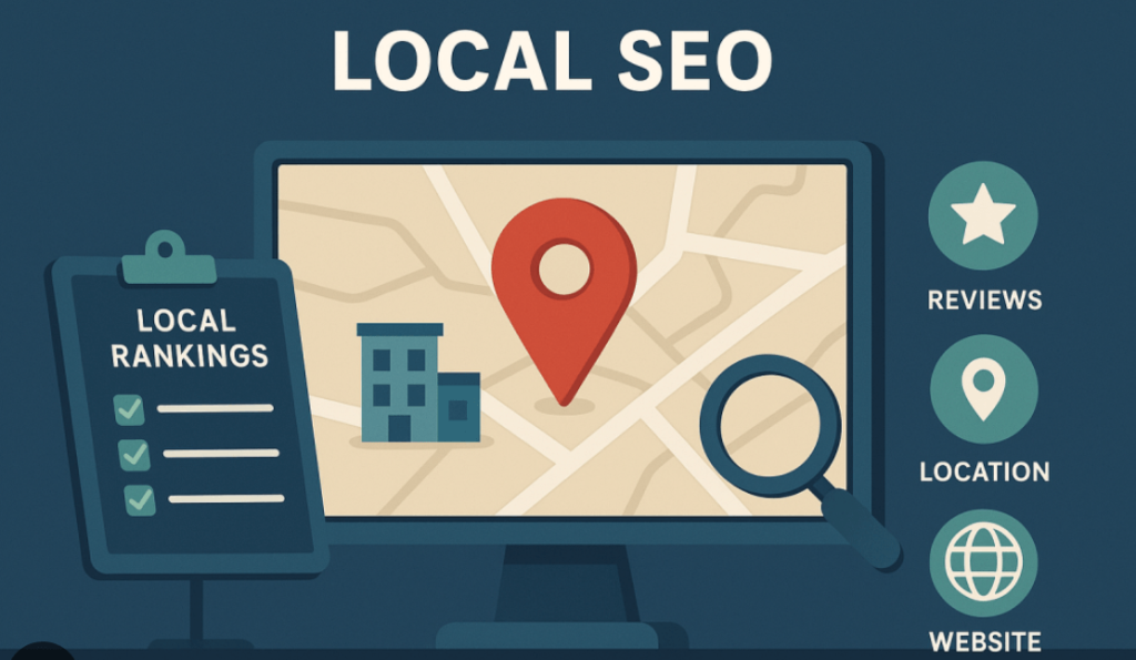 Local SEO concept in Kathmandu showing Google Maps and nearby business listings