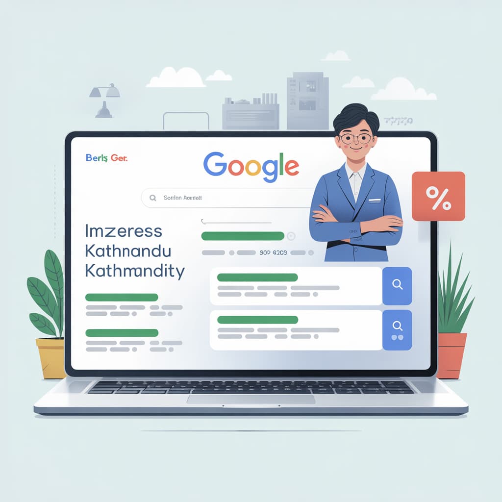 Small business in Kathmandu appearing in Google search results on a laptop screen showing SEO visibility