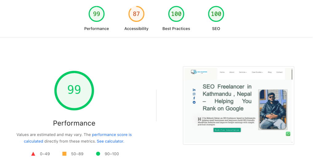 Core Web Vitals performance report showing improved page speed and user experience after SEO fixes